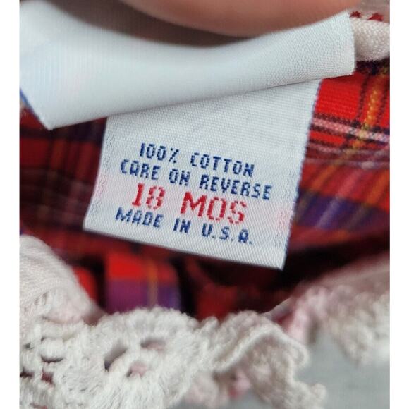 Vintage Baby Girl OshKosh B’Gosh Red Plaid Dress USA Size 18 Month - Picture 6 of 6